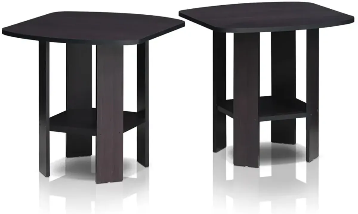 Furinno 2-11180DWN Simple Design End Table Set of Two, Dark Walnut