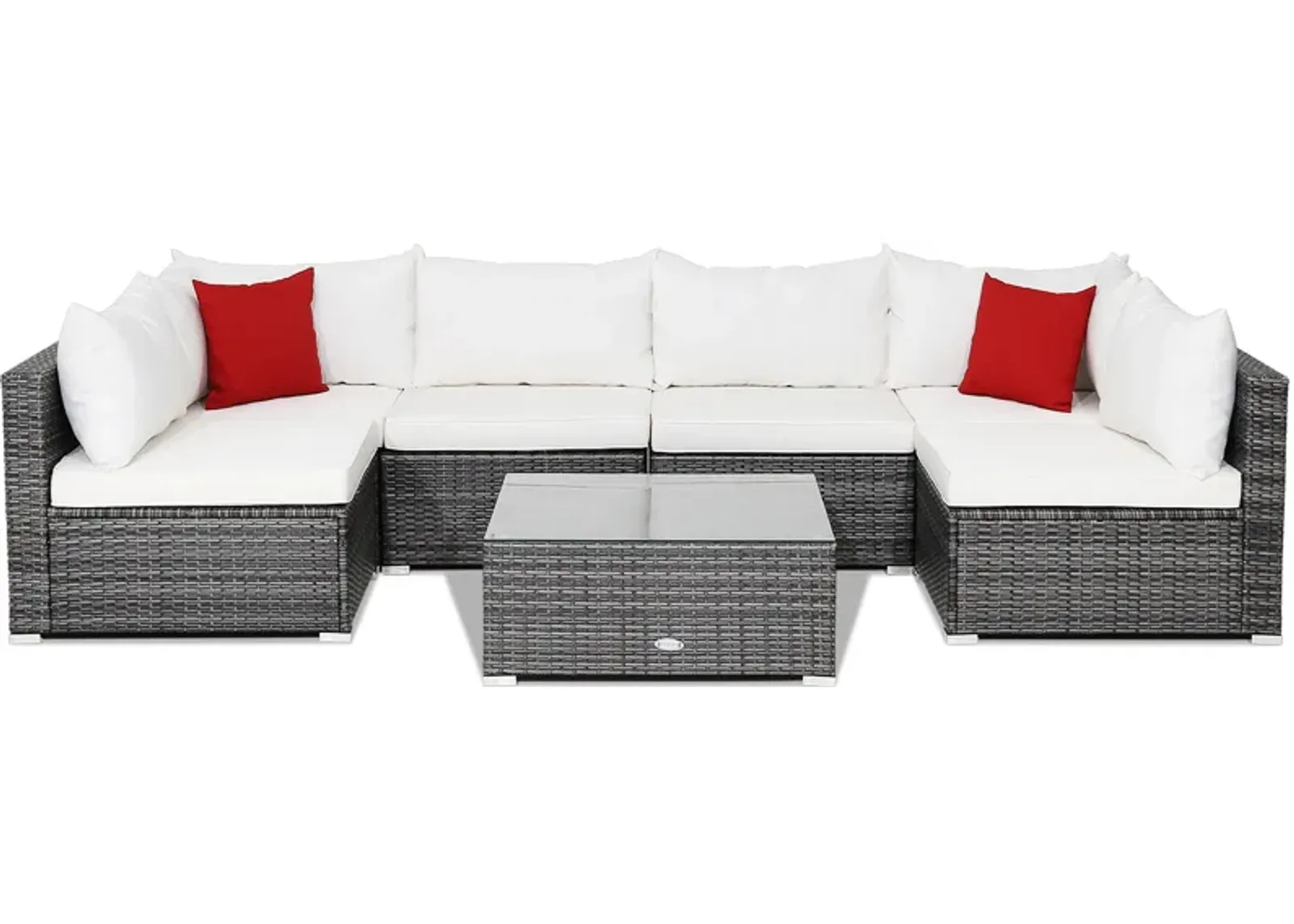 7 Pieces Patio Rattan Furniture Set with Sectional Sofa Cushioned