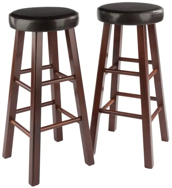 Marta Set of 2 Round Bar Stool, PU Leather Cushion Seat, Square Legs, Assembled