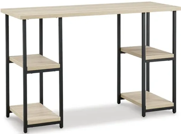 Wyl Home Office Desk, Tan Brown Melamine, Black Metal Frame, 47 Inch - Benzara