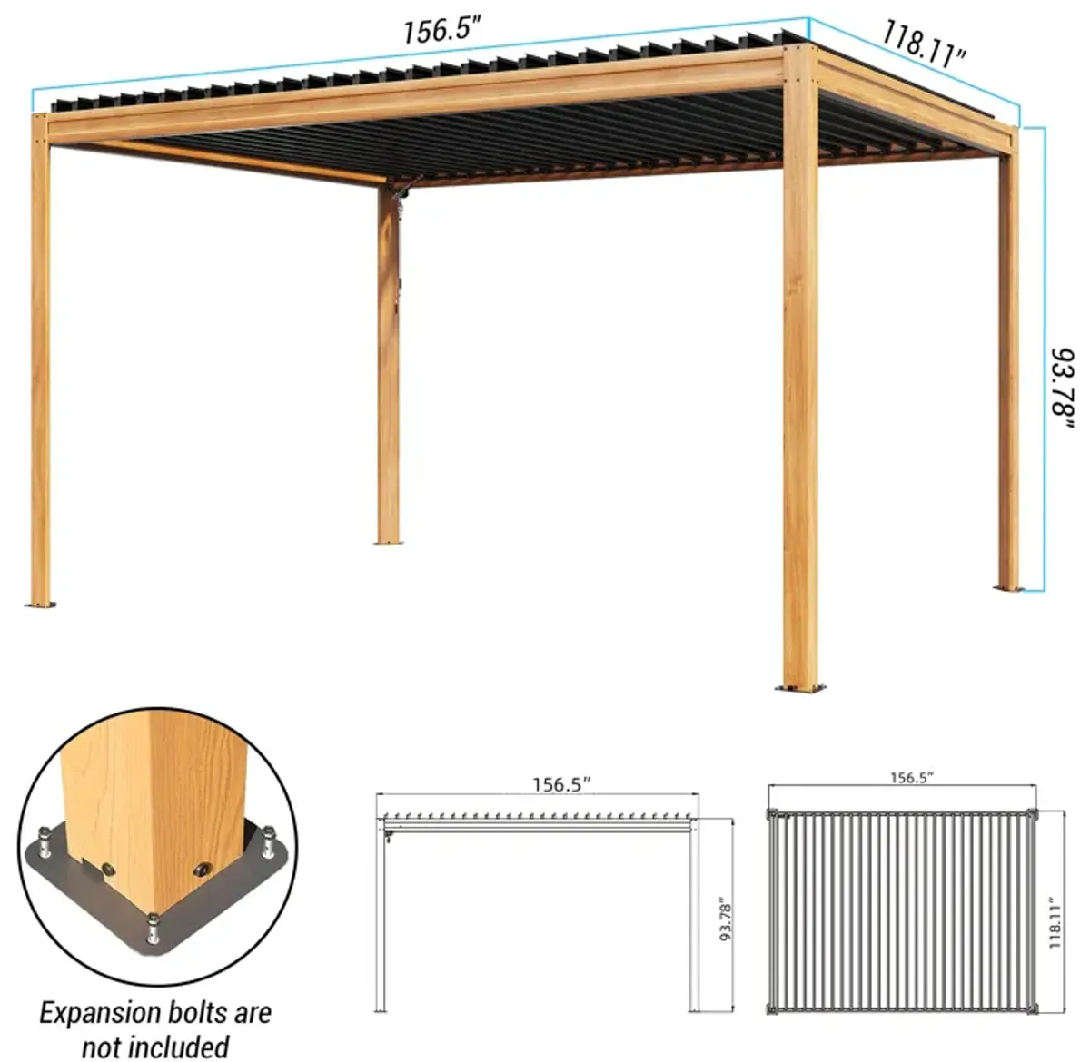 MONDAWE 10X13FT Outdoor Wood Looking Louvered Pergola Wood Grain Aluminum Pergola with Adjustable Roof for Patio, Deck, Garden