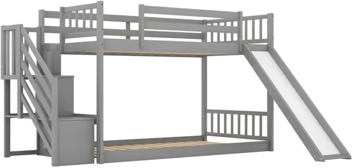 Twin Over Twin Bunk Bed With Convertible Slide And Stairway