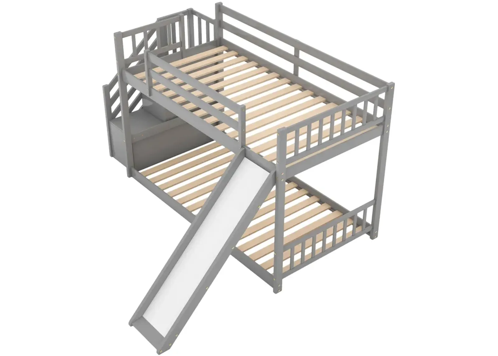 Twin Over Twin Bunk Bed With Convertible Slide And Stairway