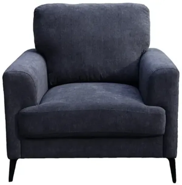 Jake 37 Inch Accent Sofa Armchair, Black Chenille Foam Cushions, Metal Legs - Benzara