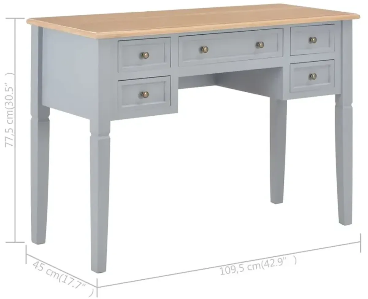 vidaXL Writing Desk Gray 43.1"x17.7"x30.5" Wood