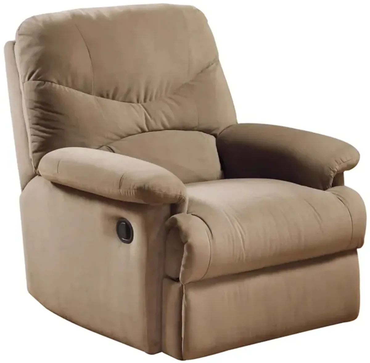 Deby 35 Inch Modern Motion Recliner Chair, Soft Microfiber Seat, Brown-Benzara