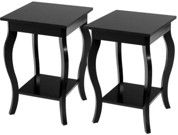 Stylish Nightstand End Table in Wood Finish - Set of 2