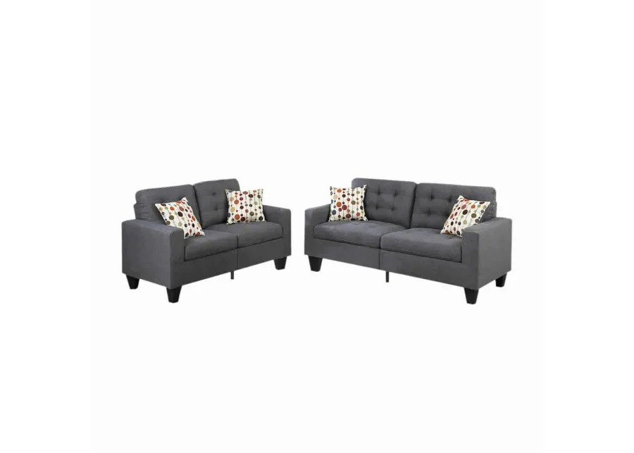 Linen Fabric 2 Pieces Sofa Set In Gray-Benzara