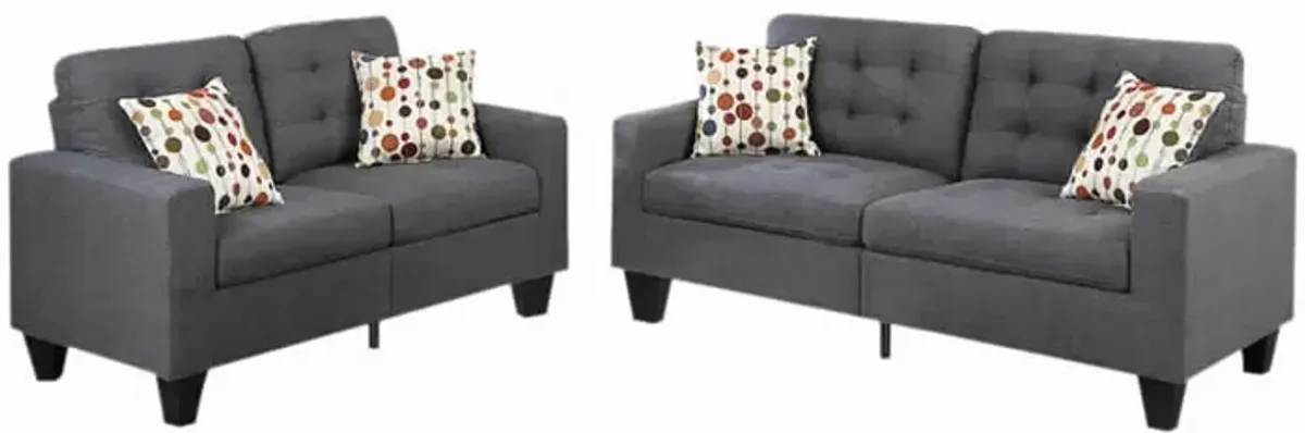 Linen Fabric 2 Pieces Sofa Set In Gray-Benzara