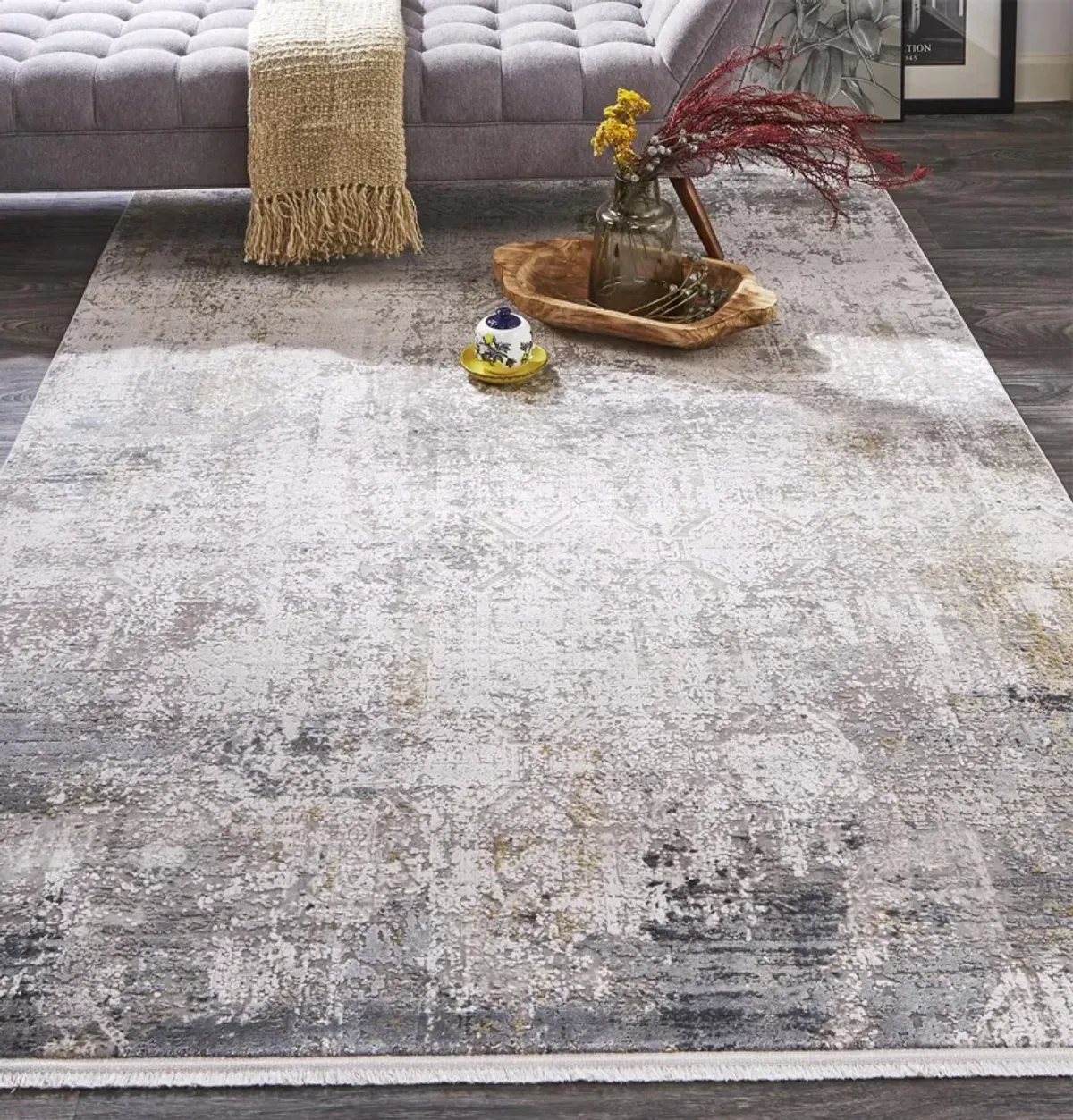 Cadiz 3892F Ivory/Taupe/Gray 3'1" x 10' Rug