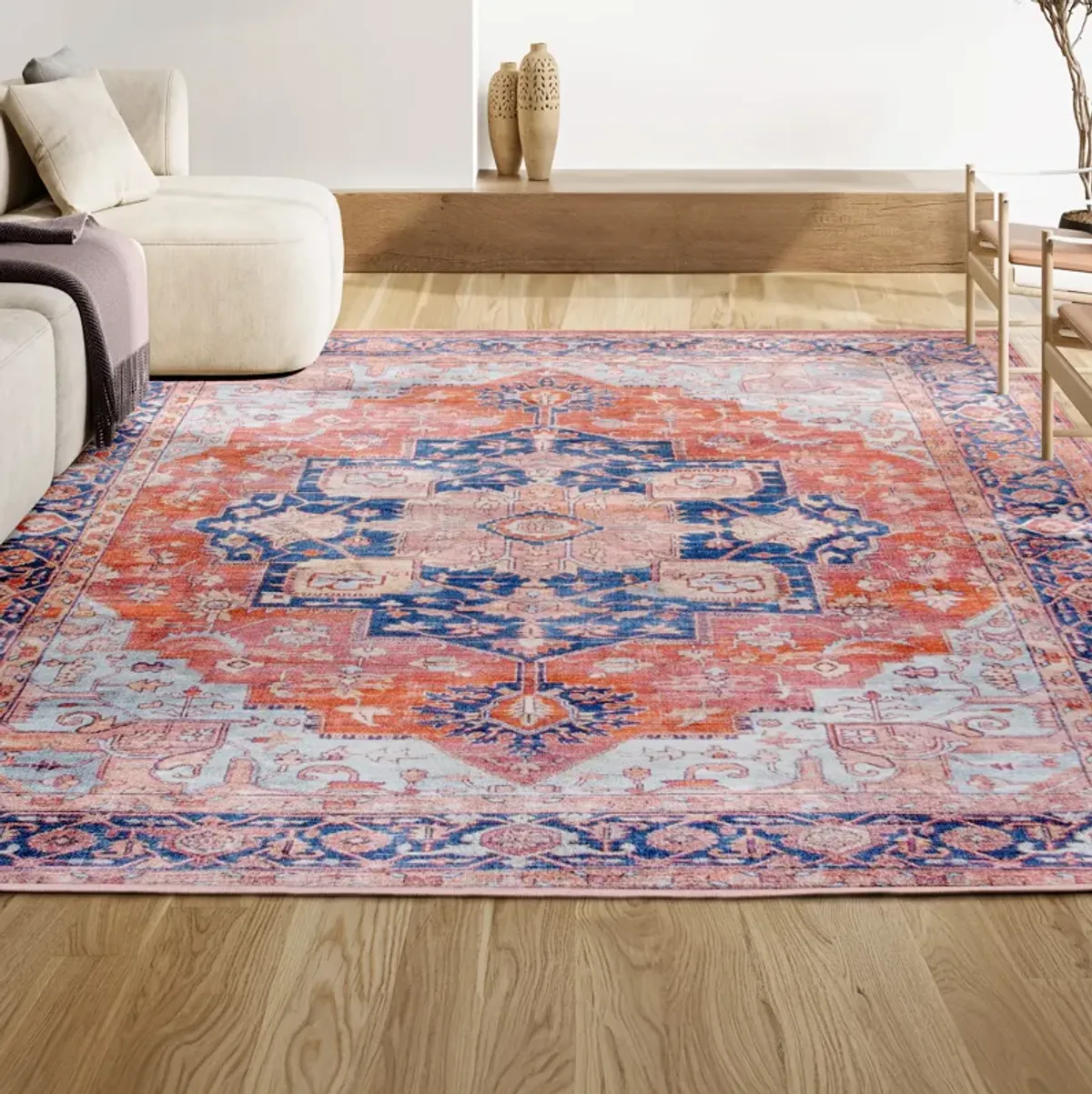 Maris Ornate Medallion Machine-Washable Area Rug