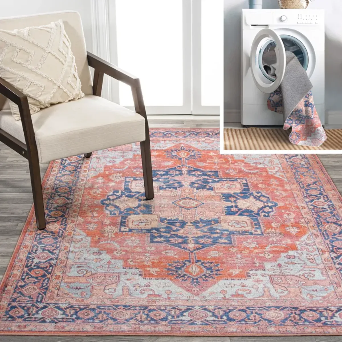 Maris Ornate Medallion Machine-Washable Area Rug