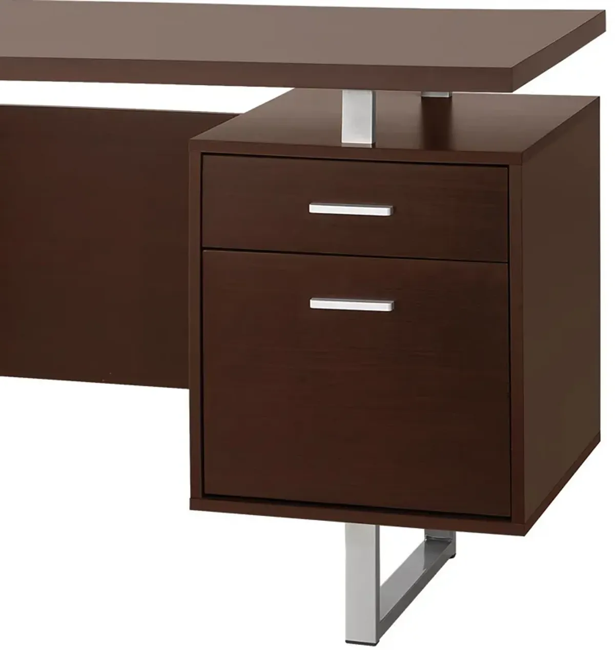 Double Pedestal Office Desk With Metal Sled Legs, Brown-Benzara