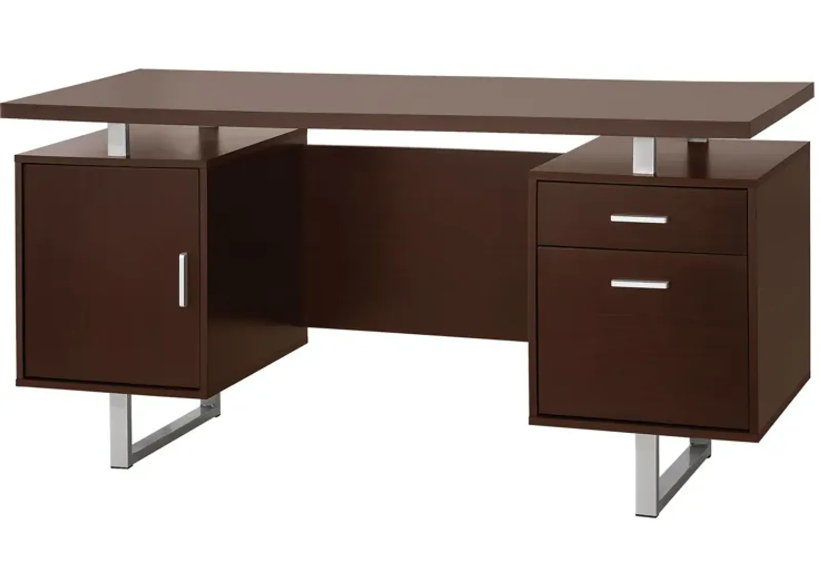 Double Pedestal Office Desk With Metal Sled Legs, Brown-Benzara