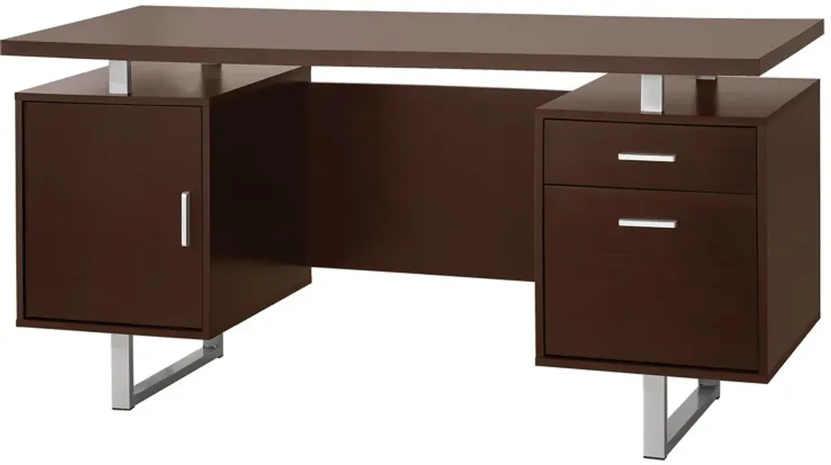 Double Pedestal Office Desk With Metal Sled Legs, Brown-Benzara