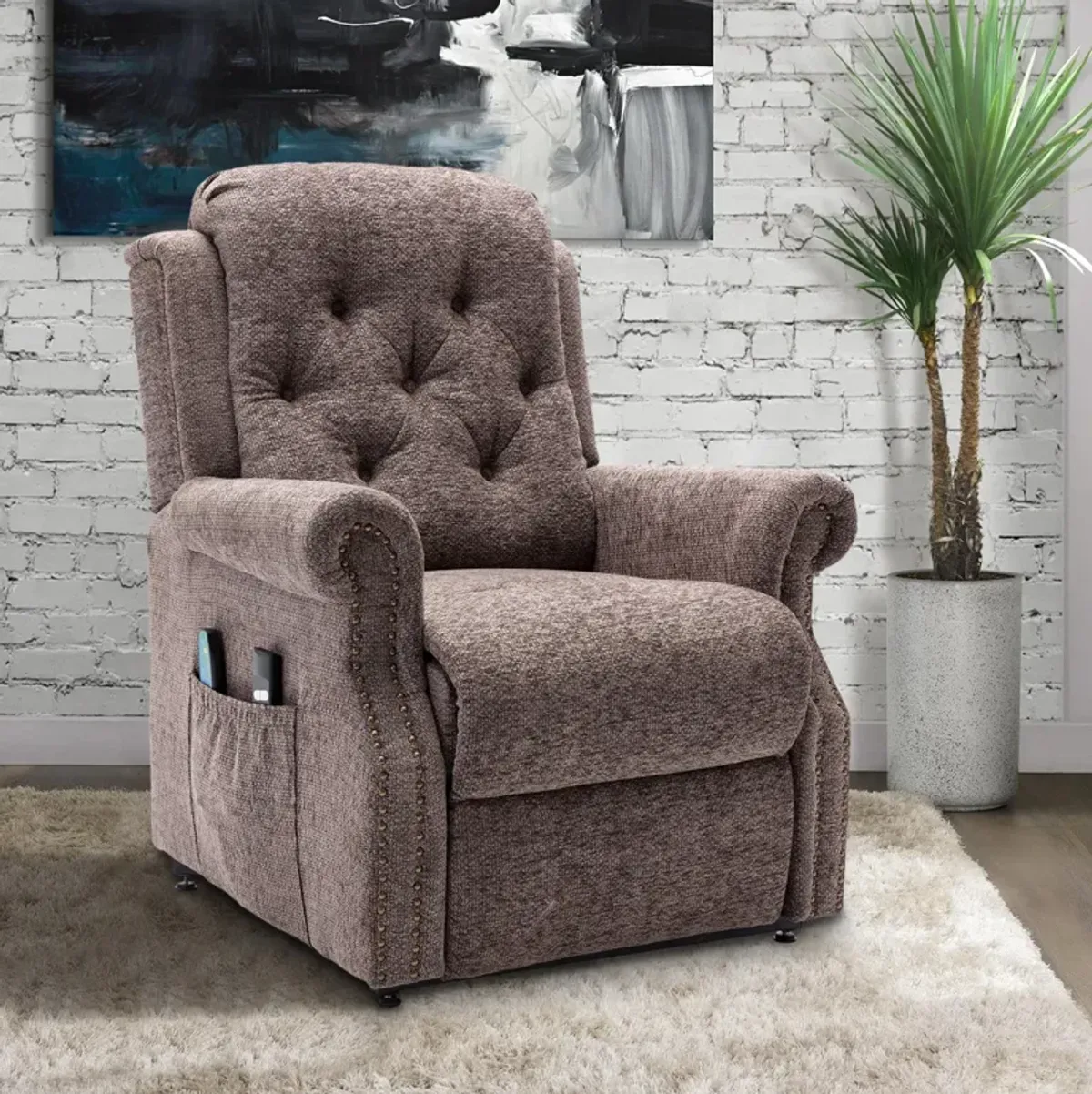 MONDAWE Power Recliner Chair Chenille Knit Fabric Upholstered Powered Reclining Massage Chair with with 8-Point Massage