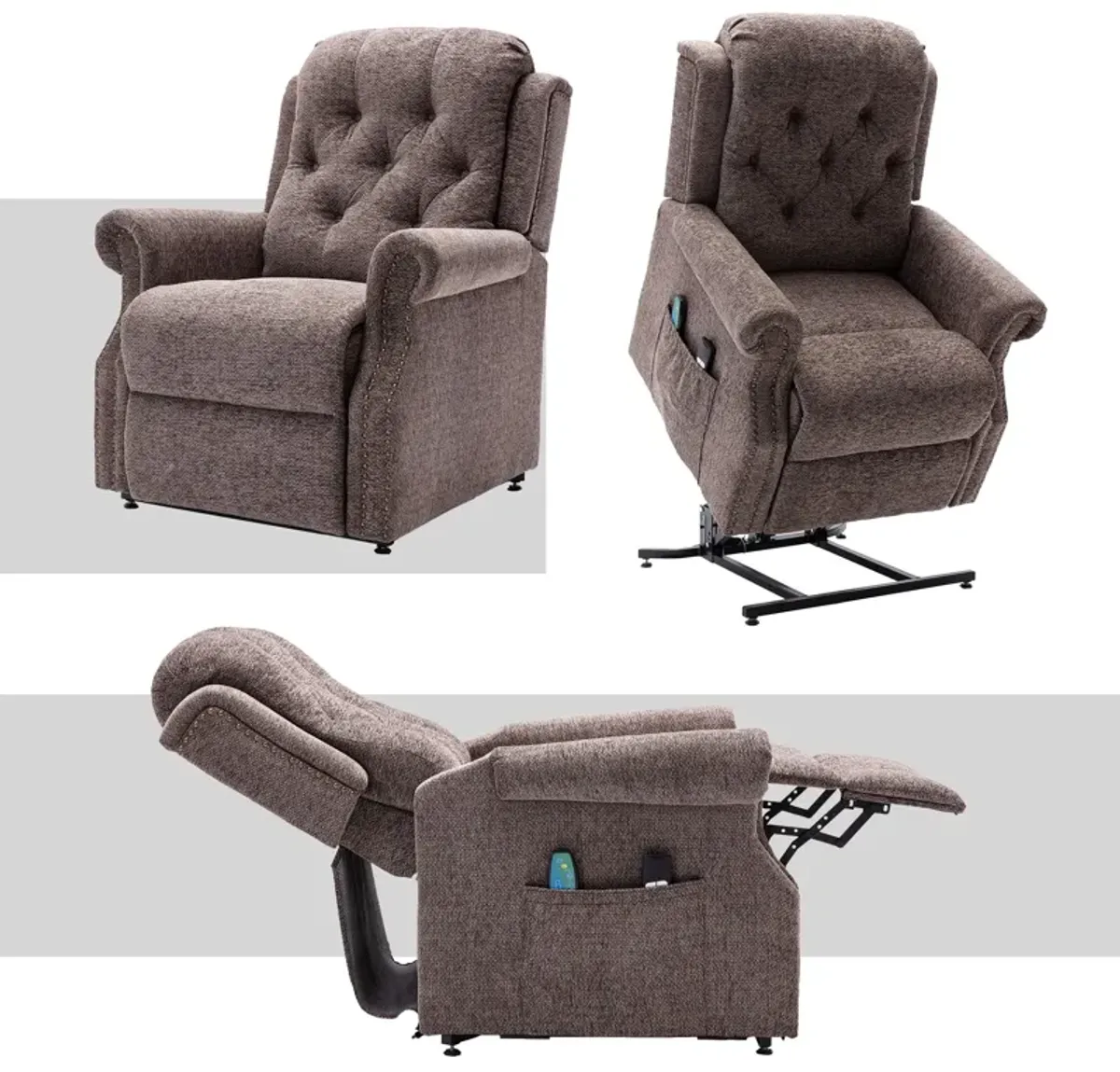 MONDAWE Power Recliner Chair Chenille Knit Fabric Upholstered Powered Reclining Massage Chair with with 8-Point Massage