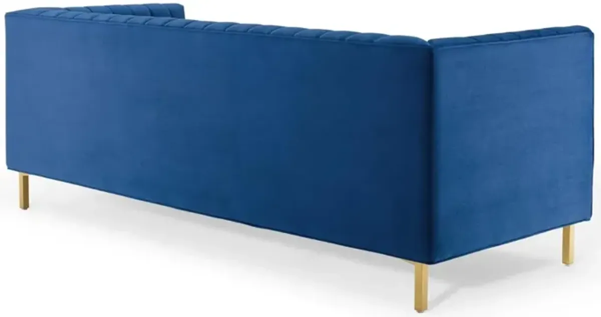 Modway Shift Modern Channel Tufted Performance Velvet Sofa in Navy/Gold