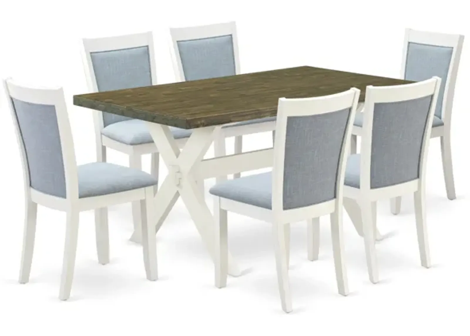 East West Furniture X076MZ015-7 7Pc Dining Room Set - Rectangular Table and 6 Parson Chairs - Multi-Color Color