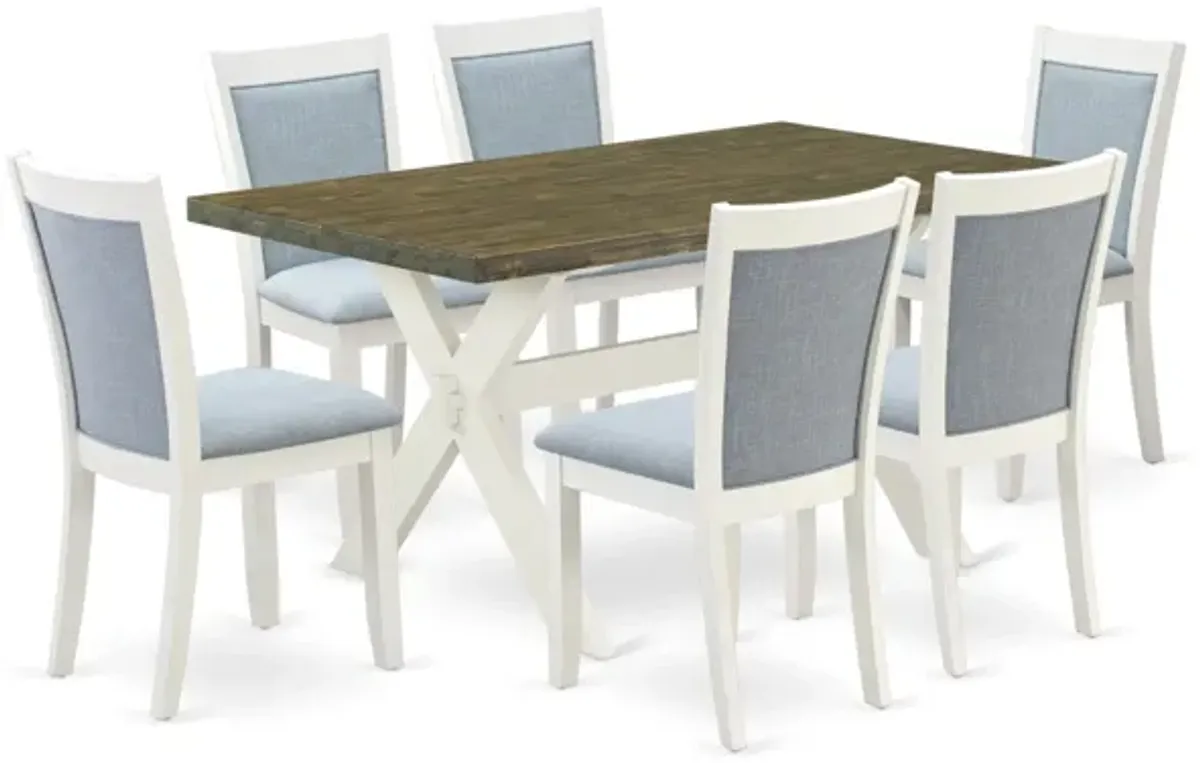 East West Furniture X076MZ015-7 7Pc Dining Room Set - Rectangular Table and 6 Parson Chairs - Multi-Color Color