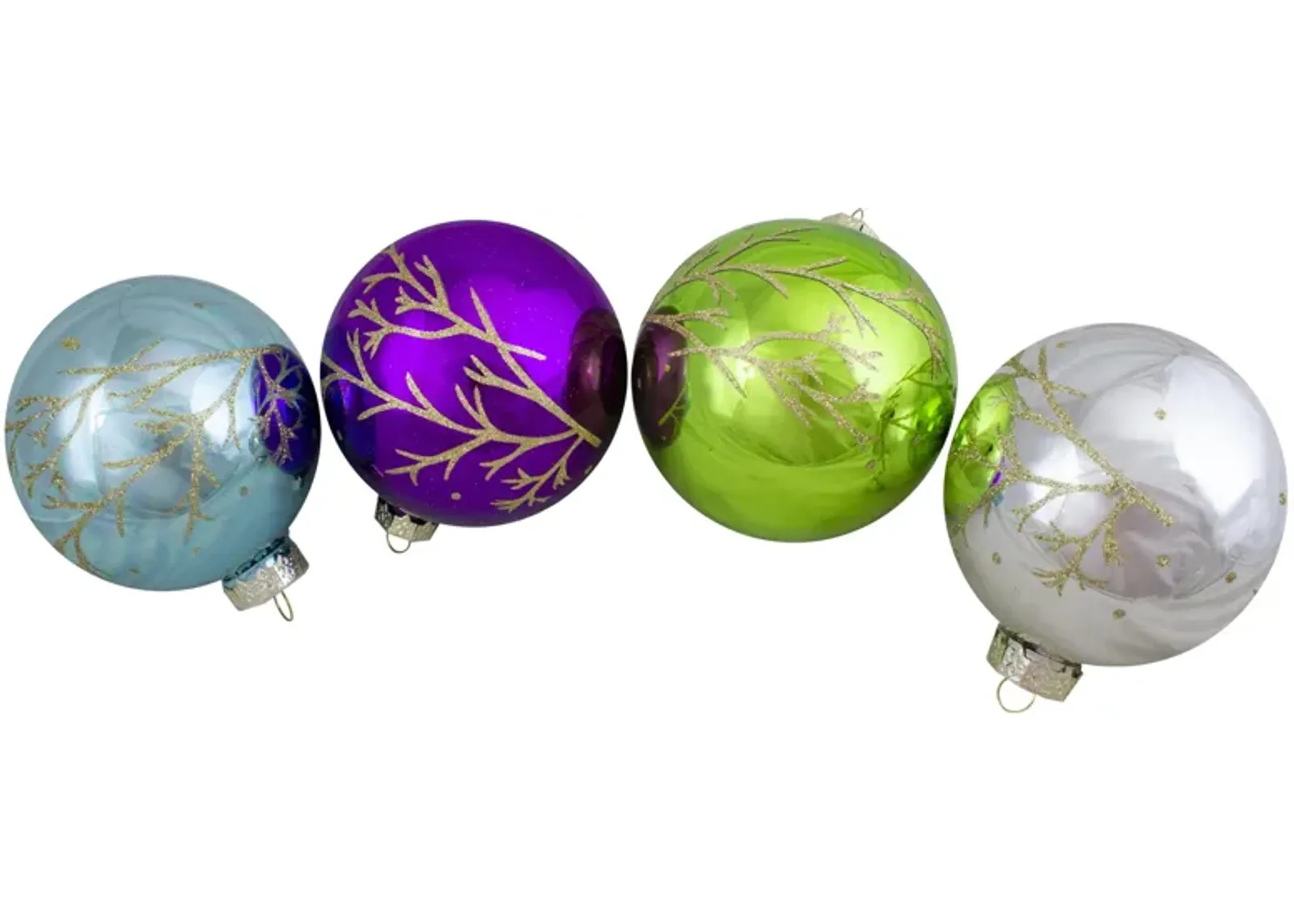 Set of 4 Multi-Color Shiny Glass Ball Christmas Ornaments 4-Inch (100mm)