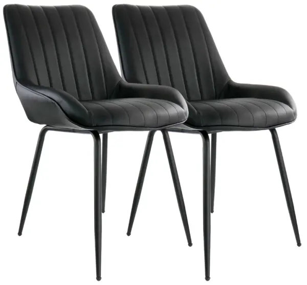 Elama 2 Piece Faux Leather Tufted Chair in Black with Black Metal Legs
