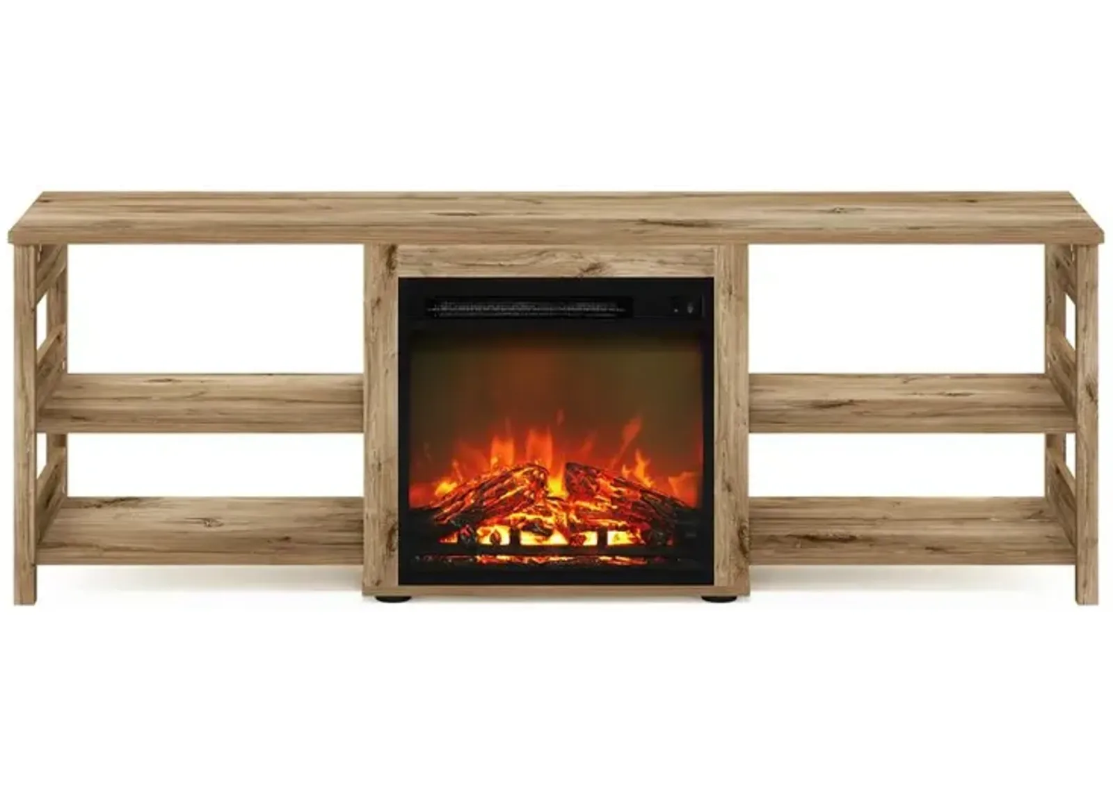 Classic 70 Inch TV Stand with Fireplace, Flagstaff Oak