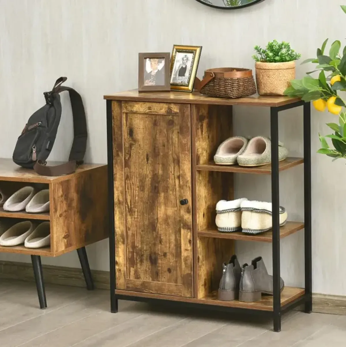 Hivvago Multipurpose Freestanding Storage Cabinet with 3 Open Shelves and Doors
