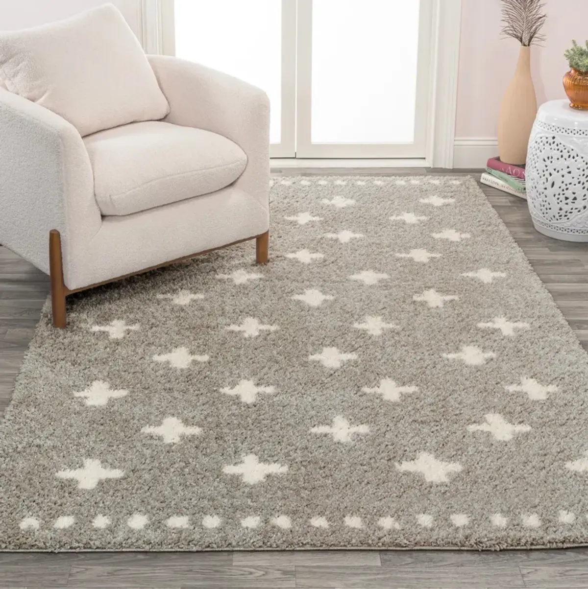 Cristo Berber Geometric Shag Gray/Ivory Rug