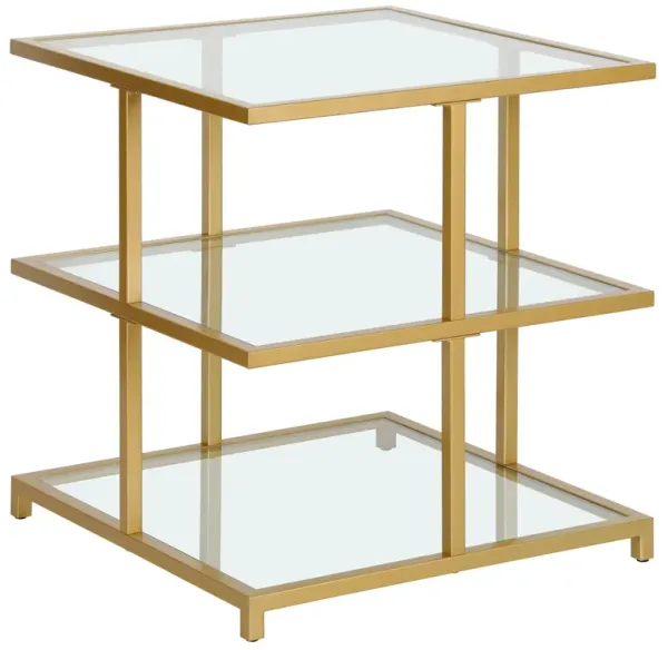 Glass and Steel Square End Table with Two Shelves, Modern Storage for Any Room