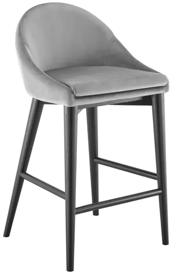 Hivvago 26 Inch Gray and Black Velvet and Solid Wood Low Back Counter Height Bar Chair