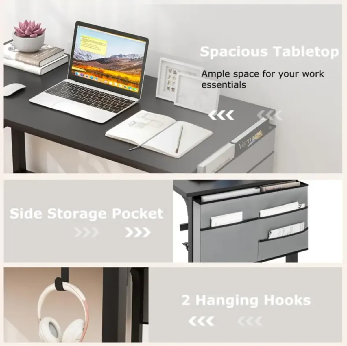 Hivvago 48 Inch Mobile Computer Workstation with 4 Smooth Casters