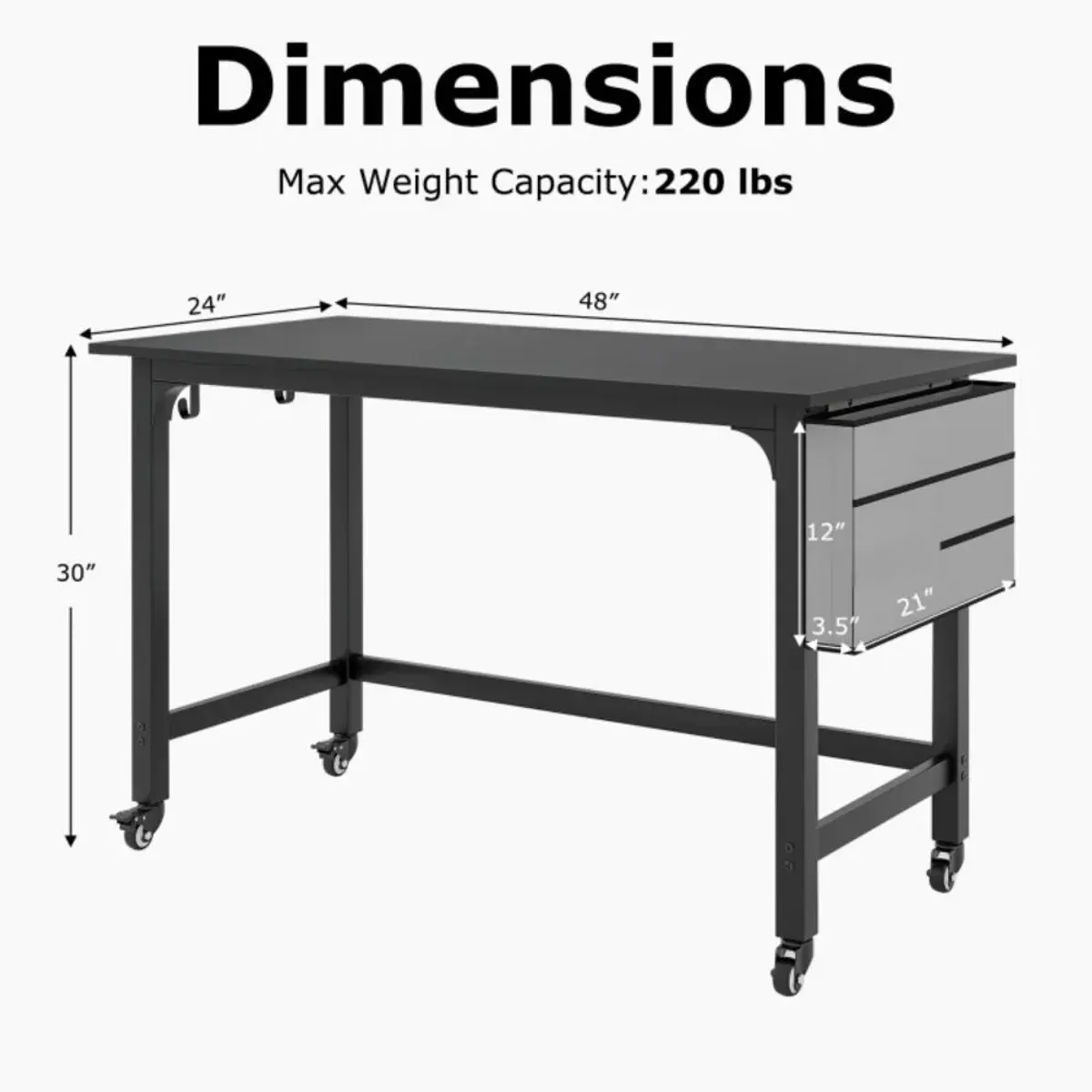 Hivvago 48 Inch Mobile Computer Workstation with 4 Smooth Casters