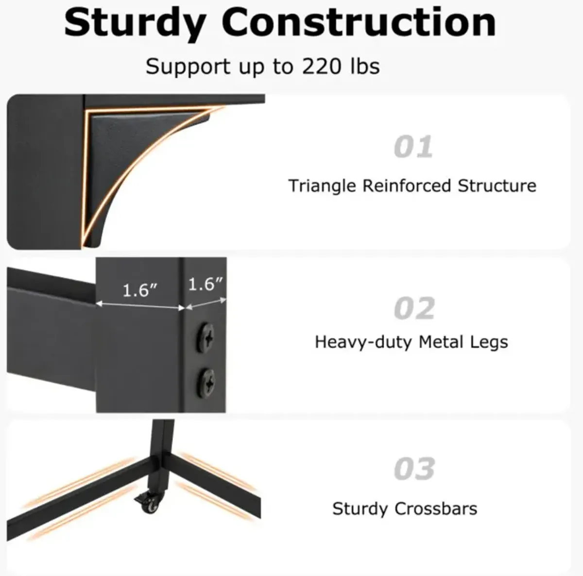 Hivvago 48 Inch Mobile Computer Workstation with 4 Smooth Casters