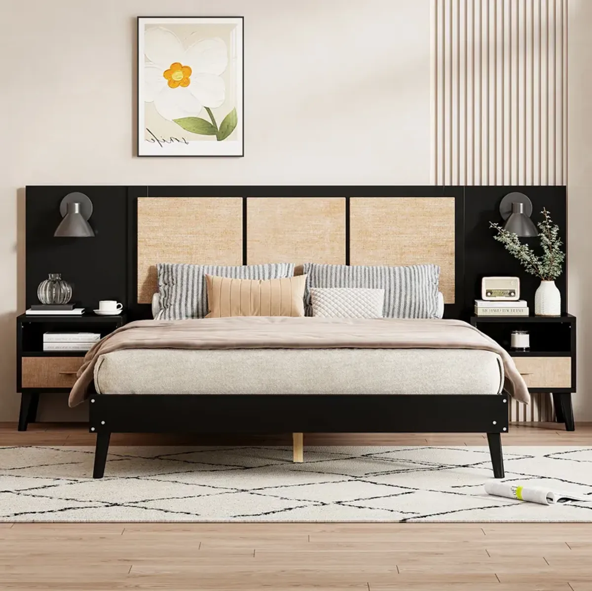 Merax Modern Platform Bed with 2 Nightstands