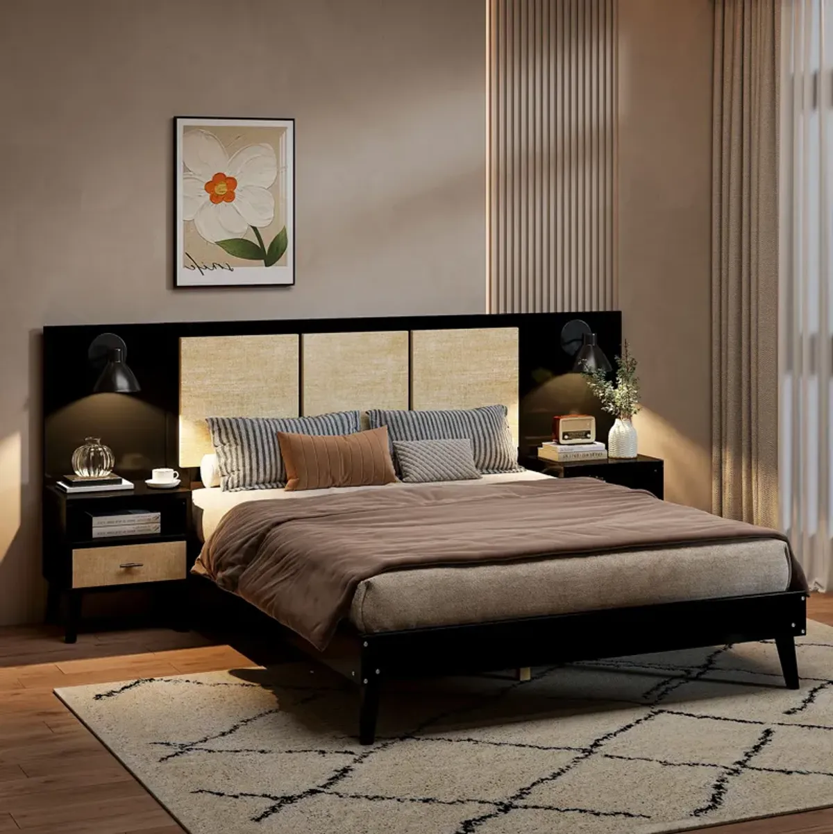 Merax Modern Platform Bed with 2 Nightstands