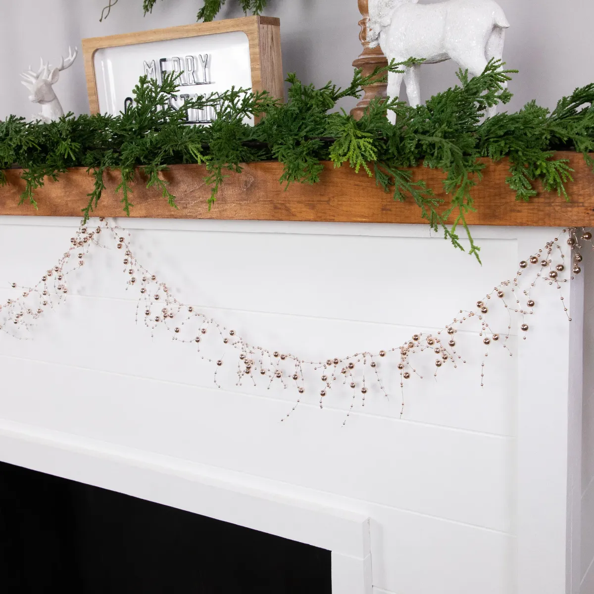 5' x 2" Metallic Rose Gold Beaded Christmas Garland- Unlit