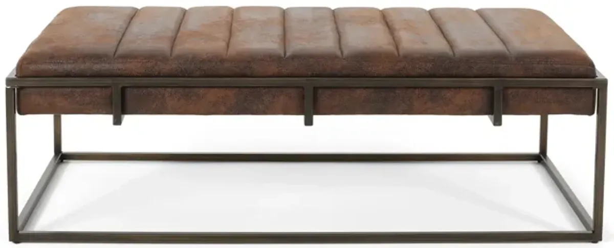 Shami Ottoman Bench, Brown Velvet Stitch Tufting, Gold Iron, 49 Inch -Benzara