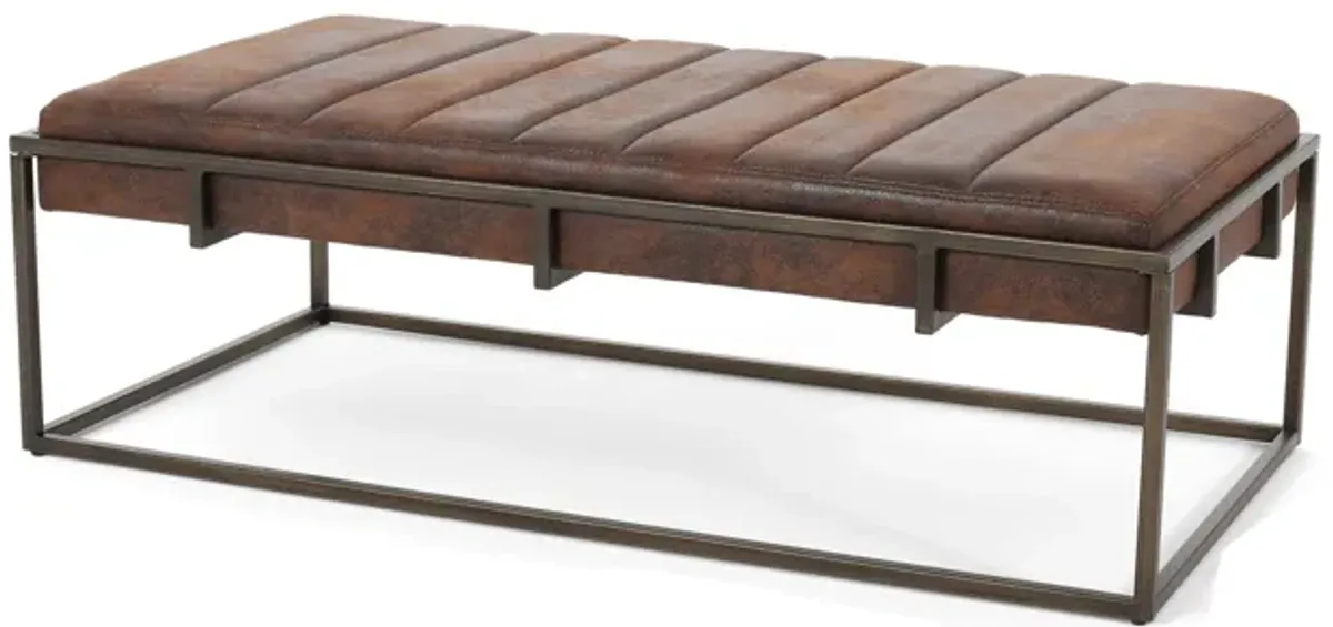 Shami Ottoman Bench, Brown Velvet Stitch Tufting, Gold Iron, 49 Inch -Benzara