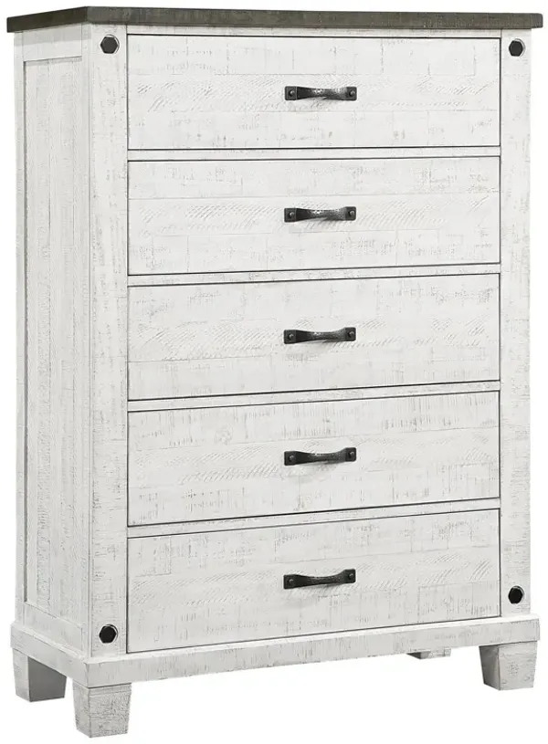 Benjara Lili 55 Inch Tall Dresser Chest with 5 Drawers, Farmhouse, Pine Wood, Gray, White