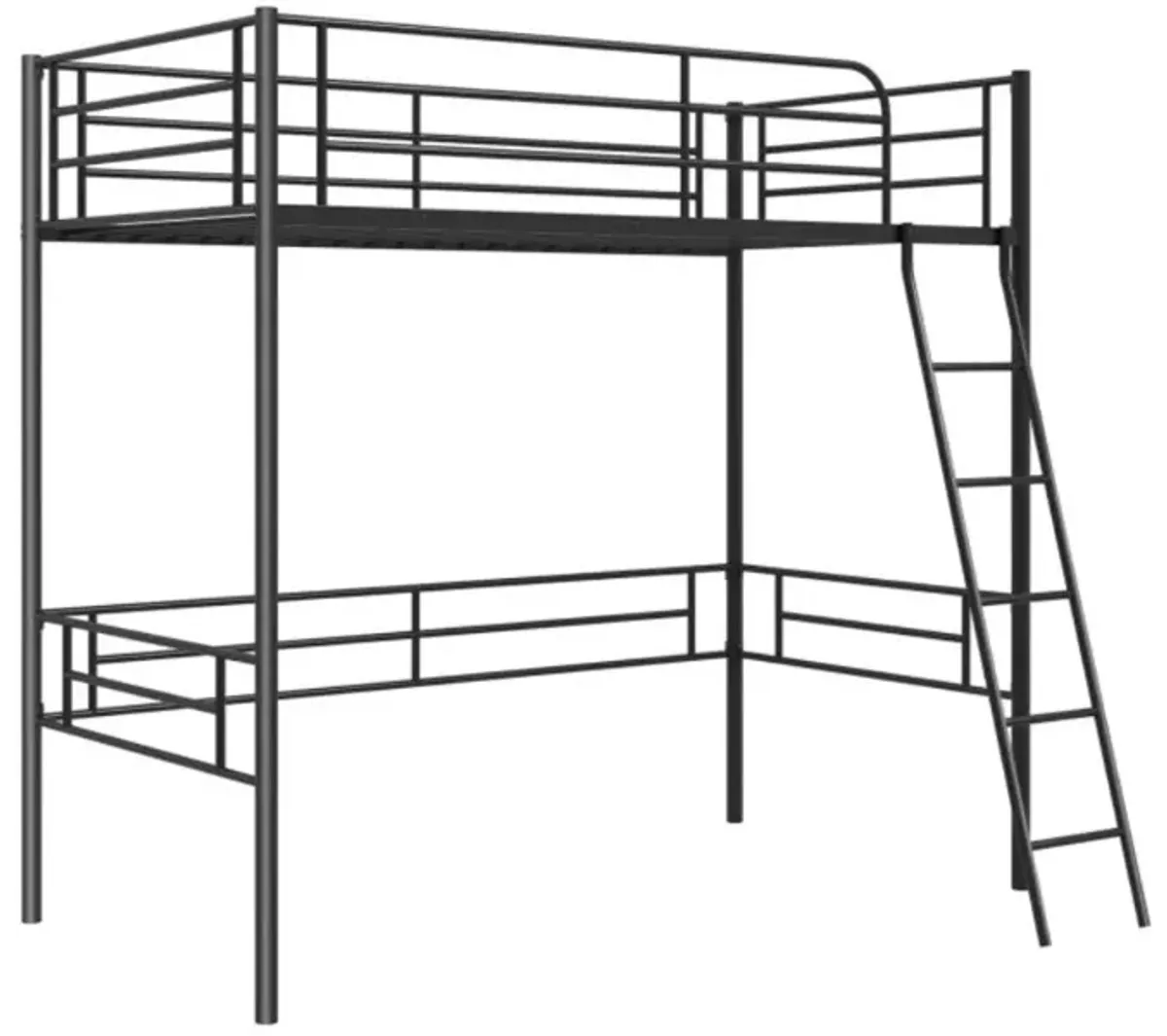 Hivvago Twin Metal Loft Bed Frame with Ladder and Metal Slats Support-Black