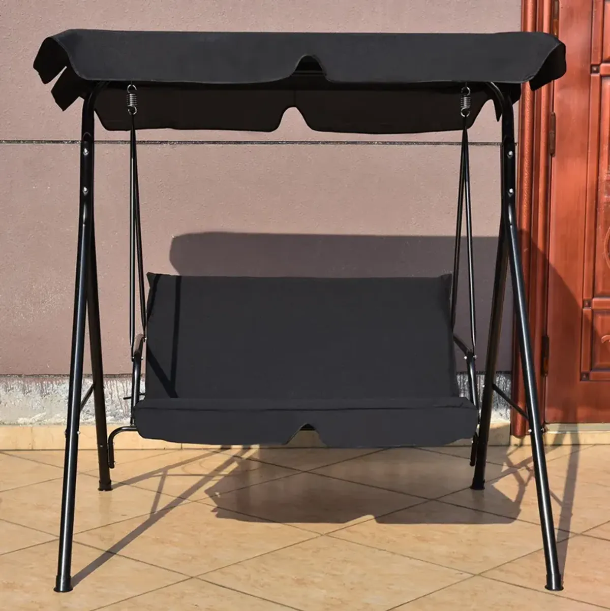 Loveseat Cushioned Patio Steel Frame Swing Glider