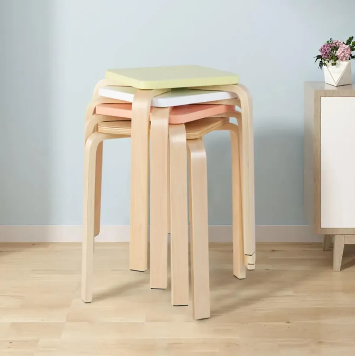 Hivvago Stackable Stools Set of 4 with Square Top and Rounded Corners