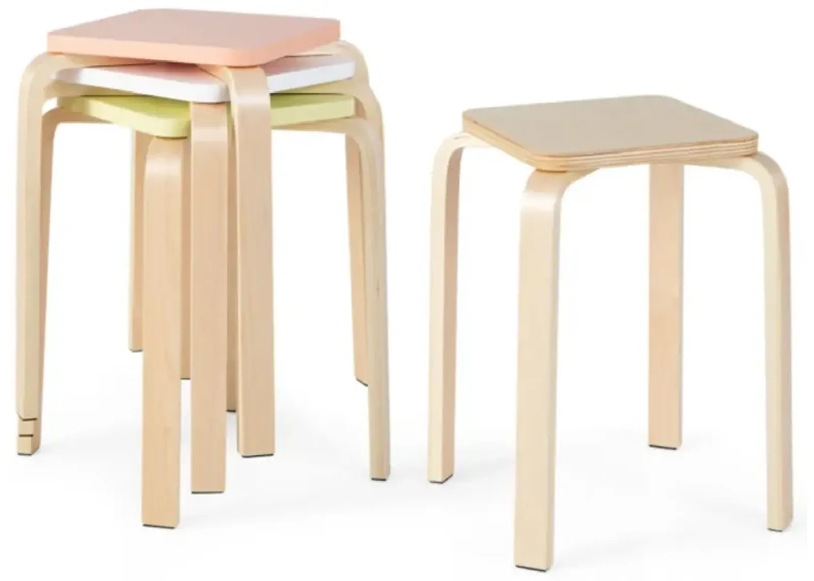 Hivvago Stackable Stools Set of 4 with Square Top and Rounded Corners