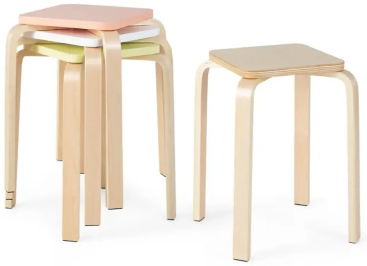 Hivvago Stackable Stools Set of 4 with Square Top and Rounded Corners