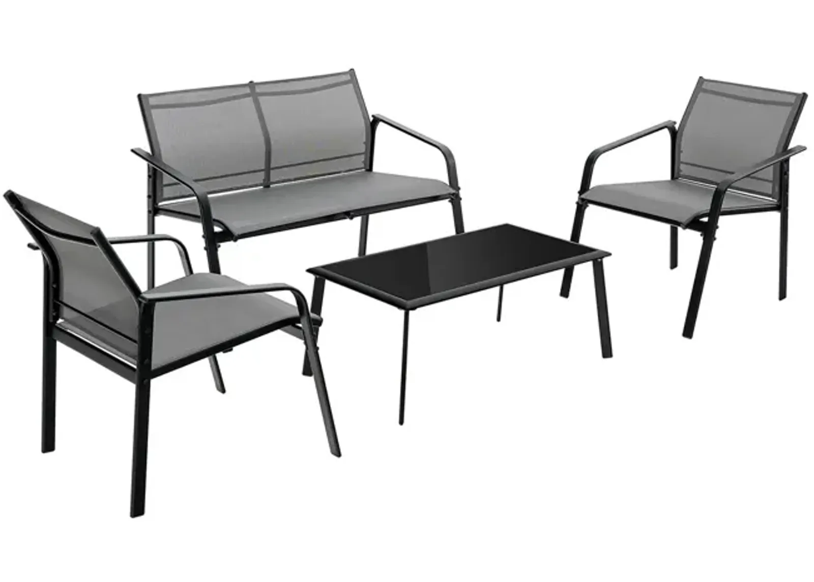 4 Pieces Patio Furniture Set with Armrest Loveseat Sofas and Glass Table Deck