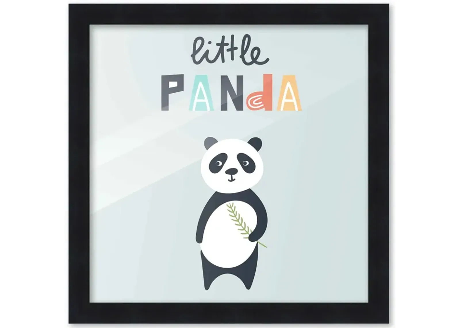 10x10 Framed Nursery Wall Art Little Panda Poster In Black Wood Frame For Kid Bedroom or Playroom