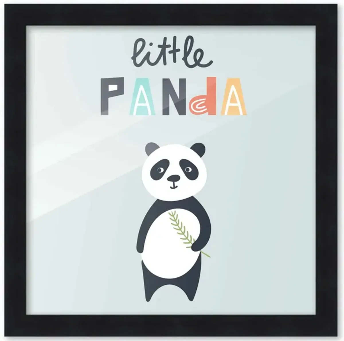 10x10 Framed Nursery Wall Art Little Panda Poster In Black Wood Frame For Kid Bedroom or Playroom