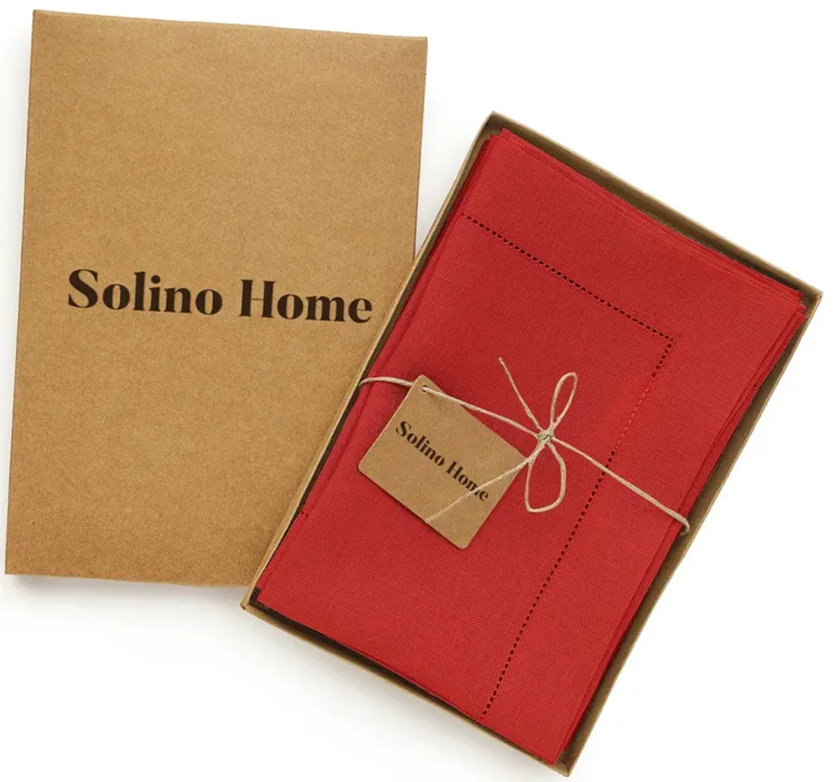 Solino Home 100% Pure Linen Dinner Napkins 20 x 20 Inch Set of 4 - Classic Hemstitch