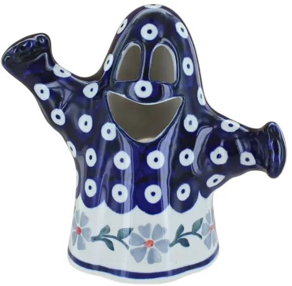 Blue Rose Polish Pottery Garden Bouquet Ghost Luminary